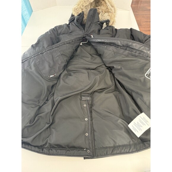 Black Pajar Cougar Women's Parka w/ Coyote Rabbit Fur Hood Size L Down Warm - Picture 15 of 17